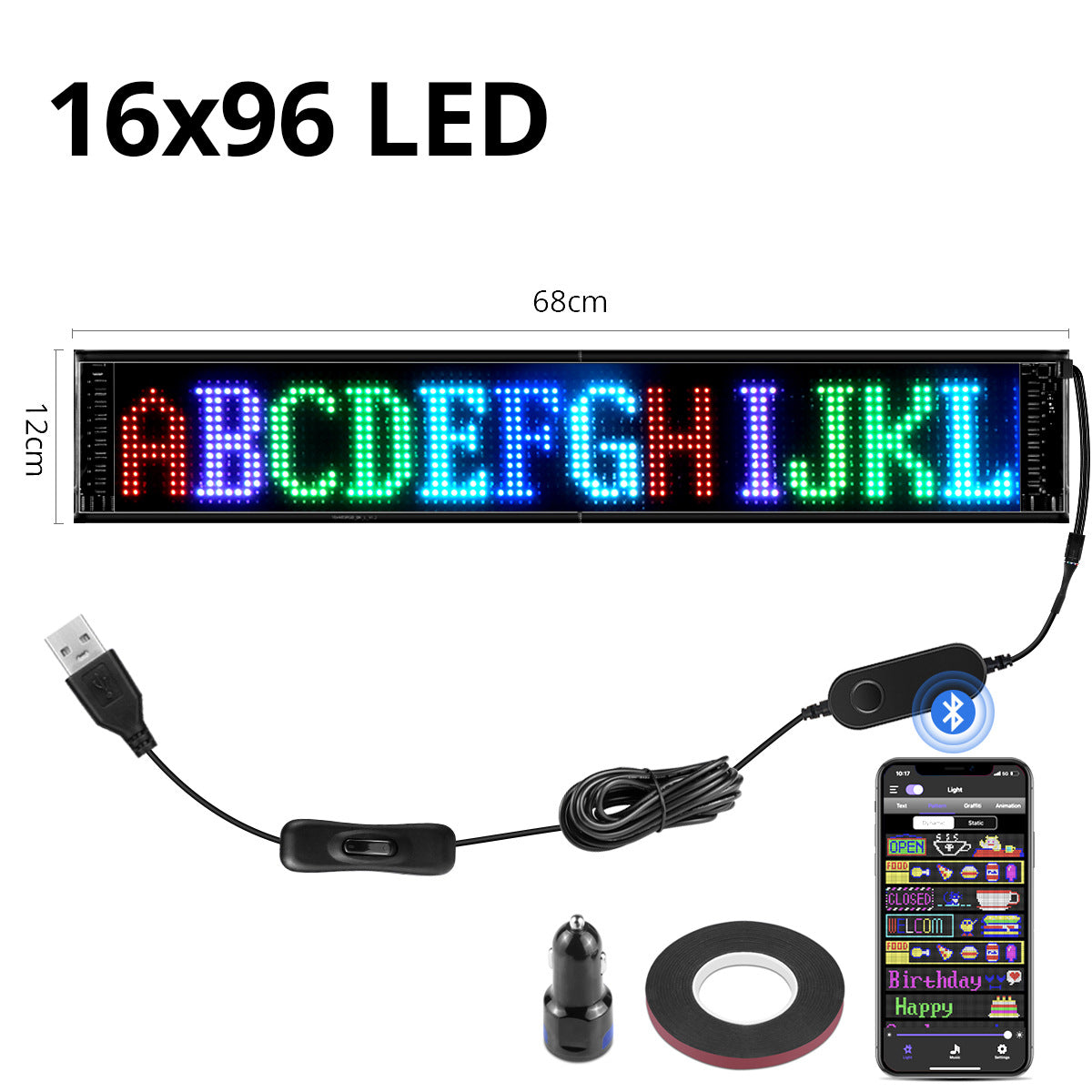 USB Programmable Car LED Sign LED Full-color Advertising Screen Ultra-thin Display Screen Custom Text Pattern Animation Display Car