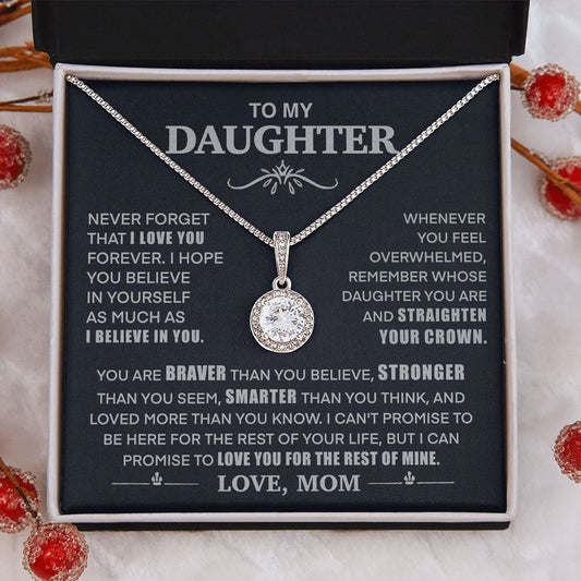 To My Daughter - "Straighten Your Crown" Sparkling Pendant Necklace - Love Mom - CuteBlueDesignCo