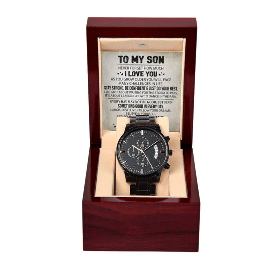 To My Son - Love You Forever Black Chronograph Watch