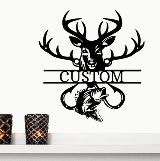 Custom Outdoorsman Monogram Personalized Name Metal Art Wall Sign - CuteBlueDesignCo