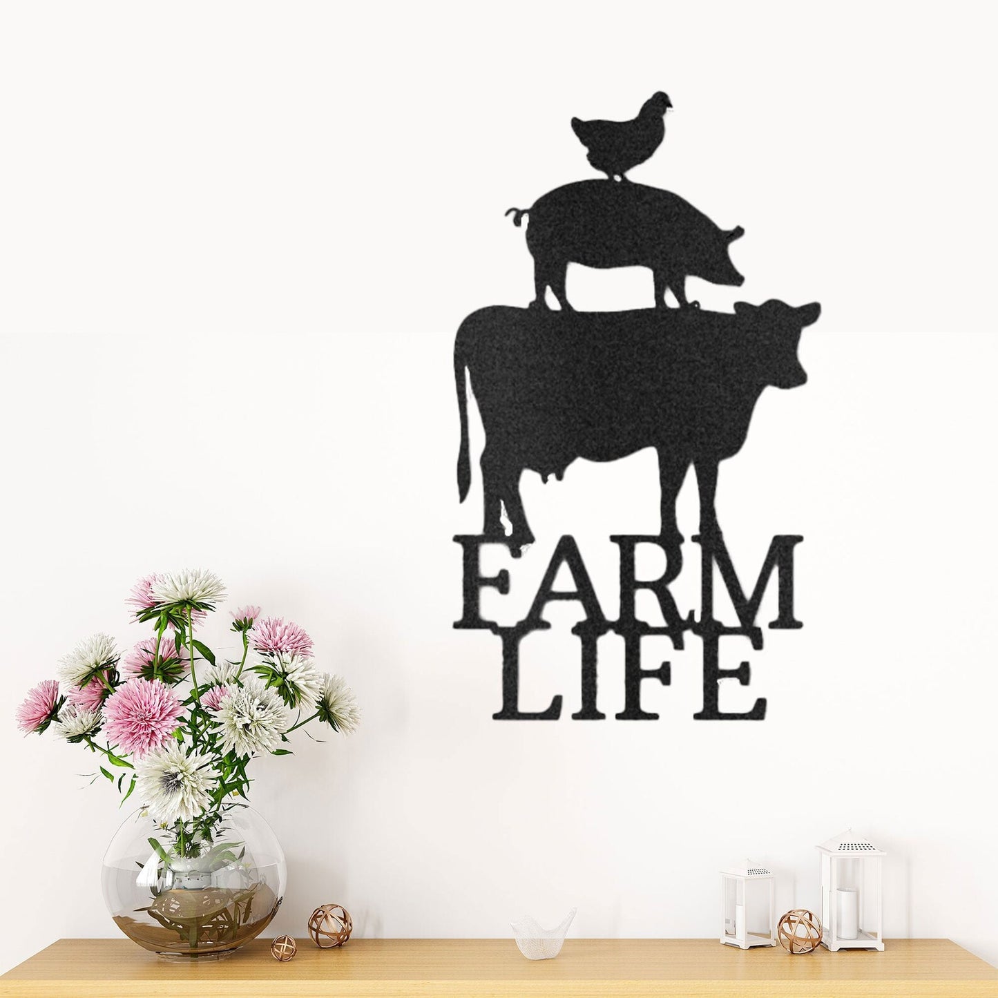 Farm Life Animals Cow Pig Chicken Wall Sign