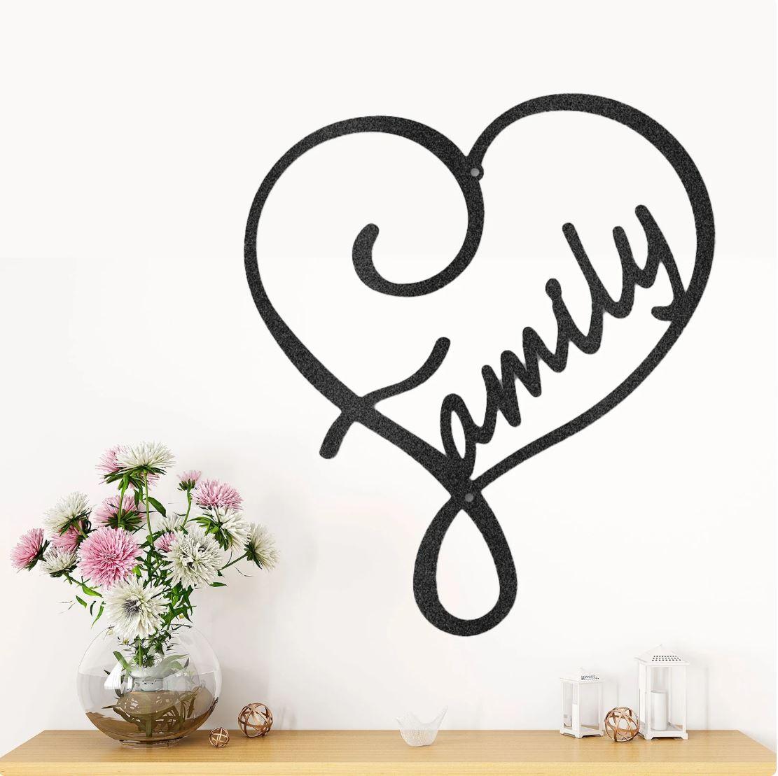 Family Love Steel Art Metal Wall Sign - CuteBlueDesignCo