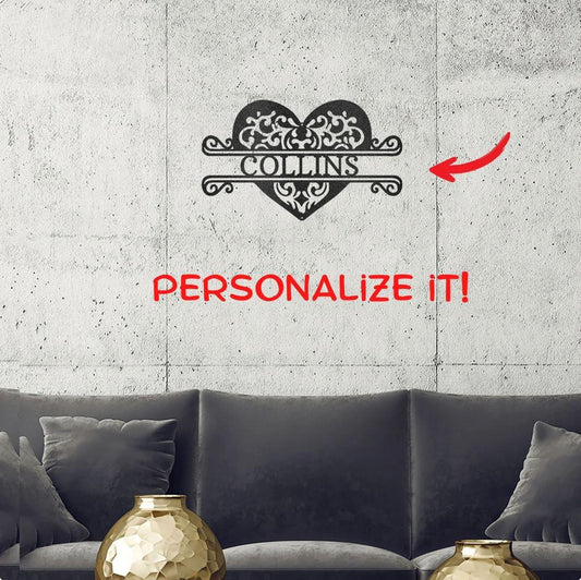 Fancy Heart Custom Name Steel Wall Sign Metal Art Decor Gift - CuteBlueDesignCo