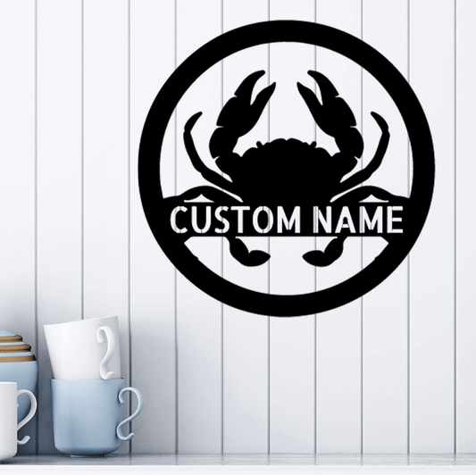 Crab Monogram Custom Name Metal Art Decor - CuteBlueDesignCo