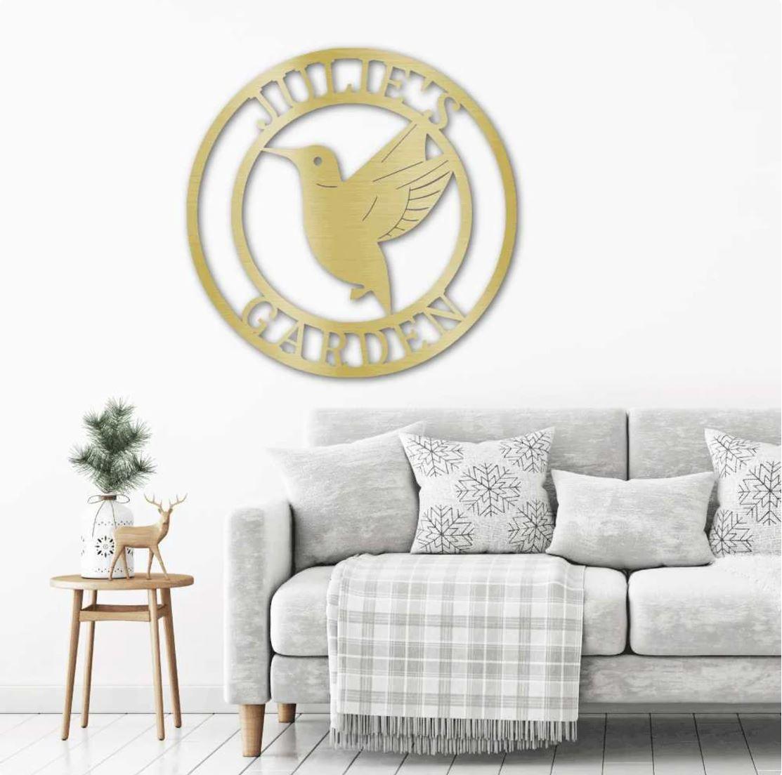 Humming Bird Monogram Garden Personalized Metal Art Wall Sign Housewarming Mother's Day Shed Nursery Kitchen Hummingbird Steel Sign - CuteBlueDesignCo